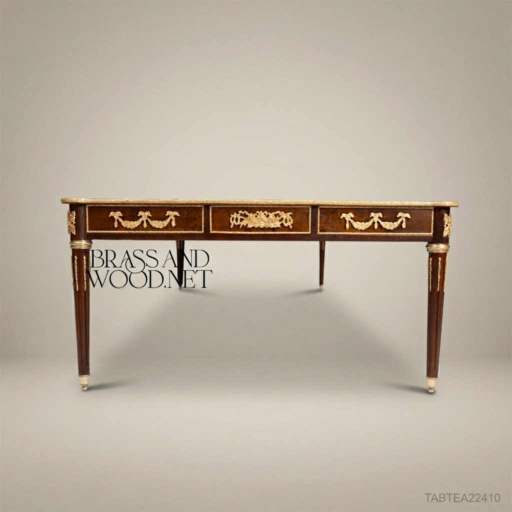 Louis XVI Neoclassical Tea Table with Marquetry Top & Gilt Bronze Mounts