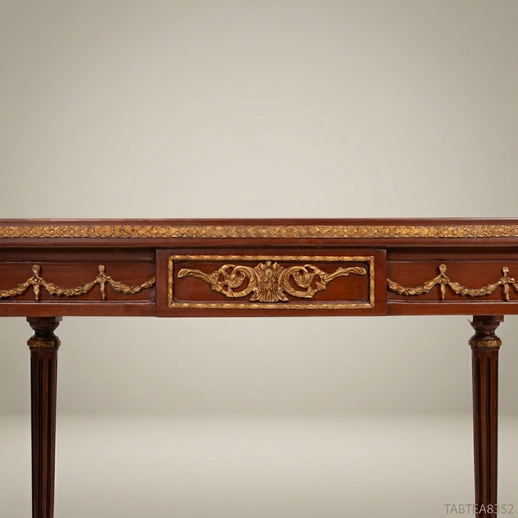 Louis XVI Neoclassical Tea Table with Marquetry Top & Gilt Carvings