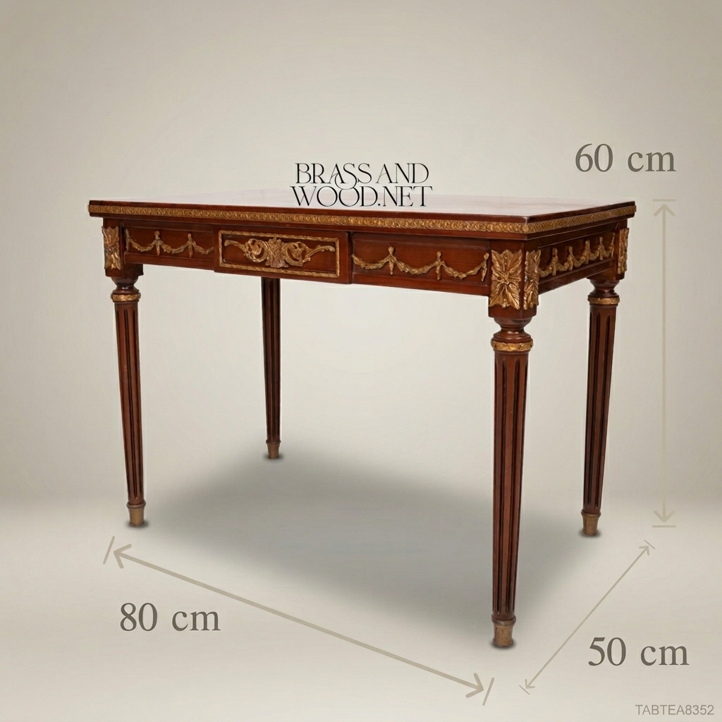 Louis XVI Neoclassical Tea Table with Marquetry Top & Gilt Carvings
