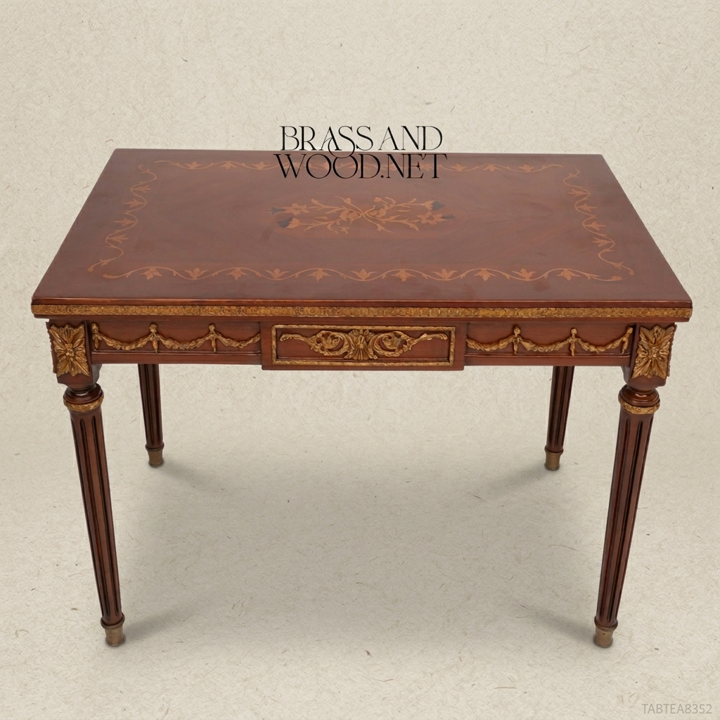 Louis XVI Neoclassical Tea Table with Marquetry Top & Gilt Carvings