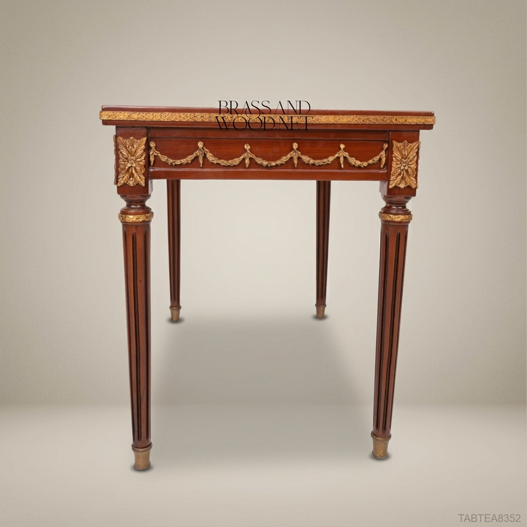 Louis XVI Neoclassical Tea Table with Marquetry Top & Gilt Carvings