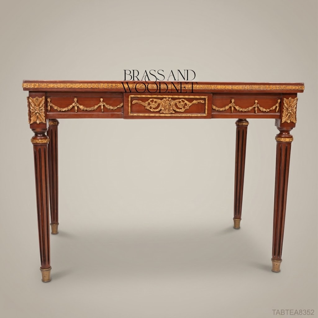 Louis XVI Neoclassical Tea Table with Marquetry Top & Gilt Carvings