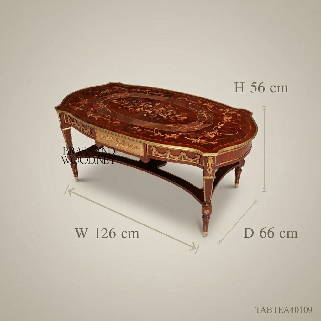 Louis XVI Neoclassical Tea Table with Marquetry Top & Ormolu Mounts