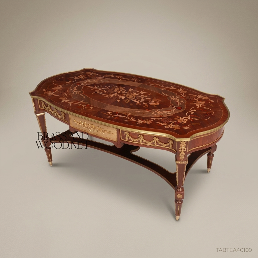 Louis XVI Neoclassical Tea Table with Marquetry Top & Ormolu Mounts