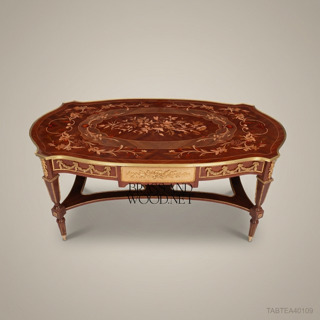 Louis XVI Neoclassical Tea Table with Marquetry Top & Ormolu Mounts