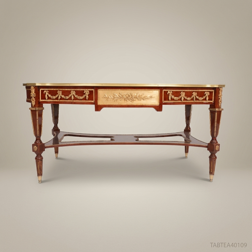 Louis XVI Neoclassical Tea Table with Marquetry Top & Ormolu Mounts
