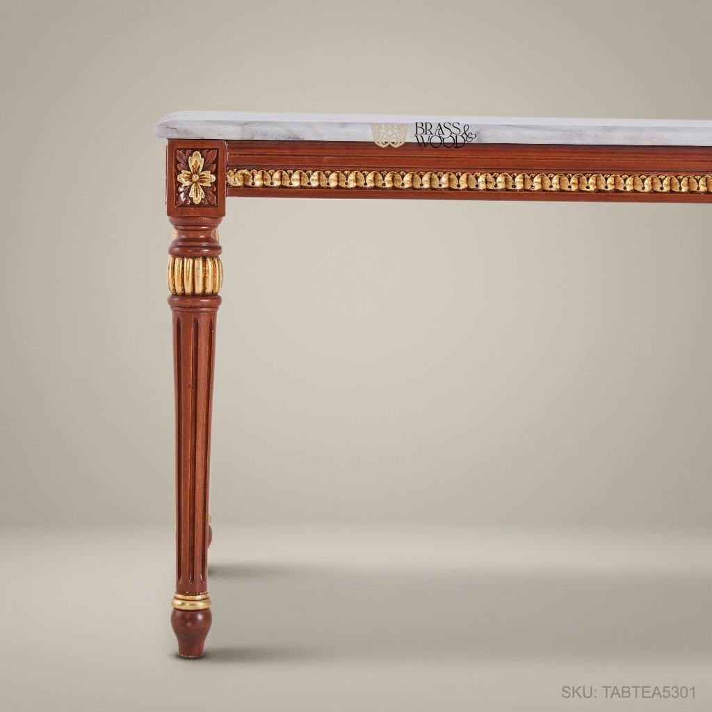 Louis XVI Neoclassical Tea Table – White Marble Top & Gold Leaf Carved Wood