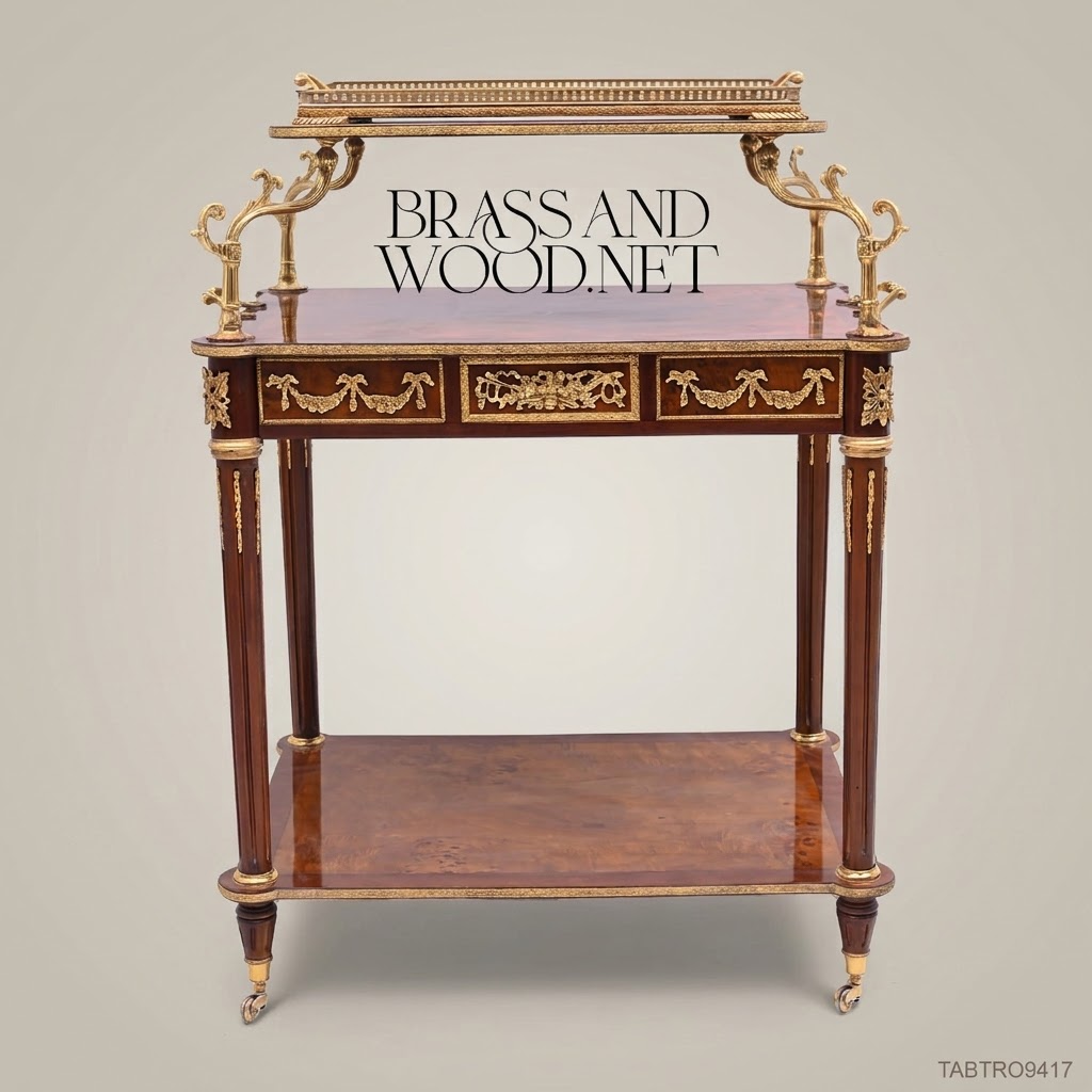 Louis XVI Neoclassical Tea Trolley | Burl Wood & Antique Brass Ormolu