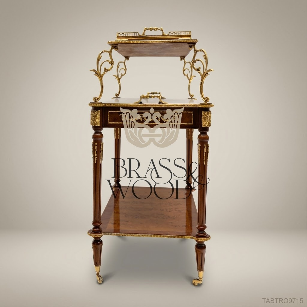 Louis XVI Neoclassical Three-Tier Tea Trolley | Burl Wood & Gilt Brass