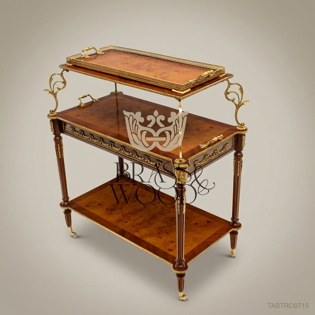 Louis XVI Neoclassical Three-Tier Tea Trolley | Burl Wood & Gilt Brass