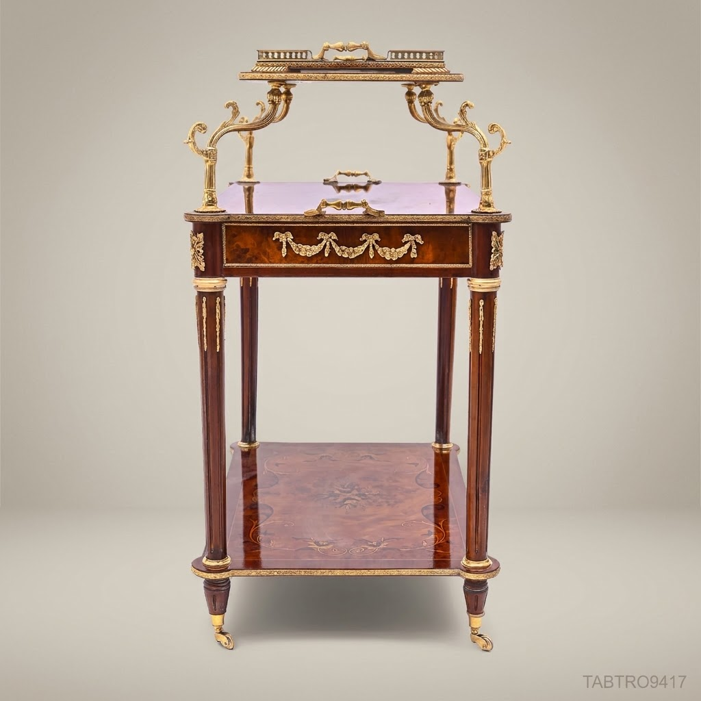Louis XVI Neoclassical Tea Trolley | Burl Wood & Antique Brass Ormolu