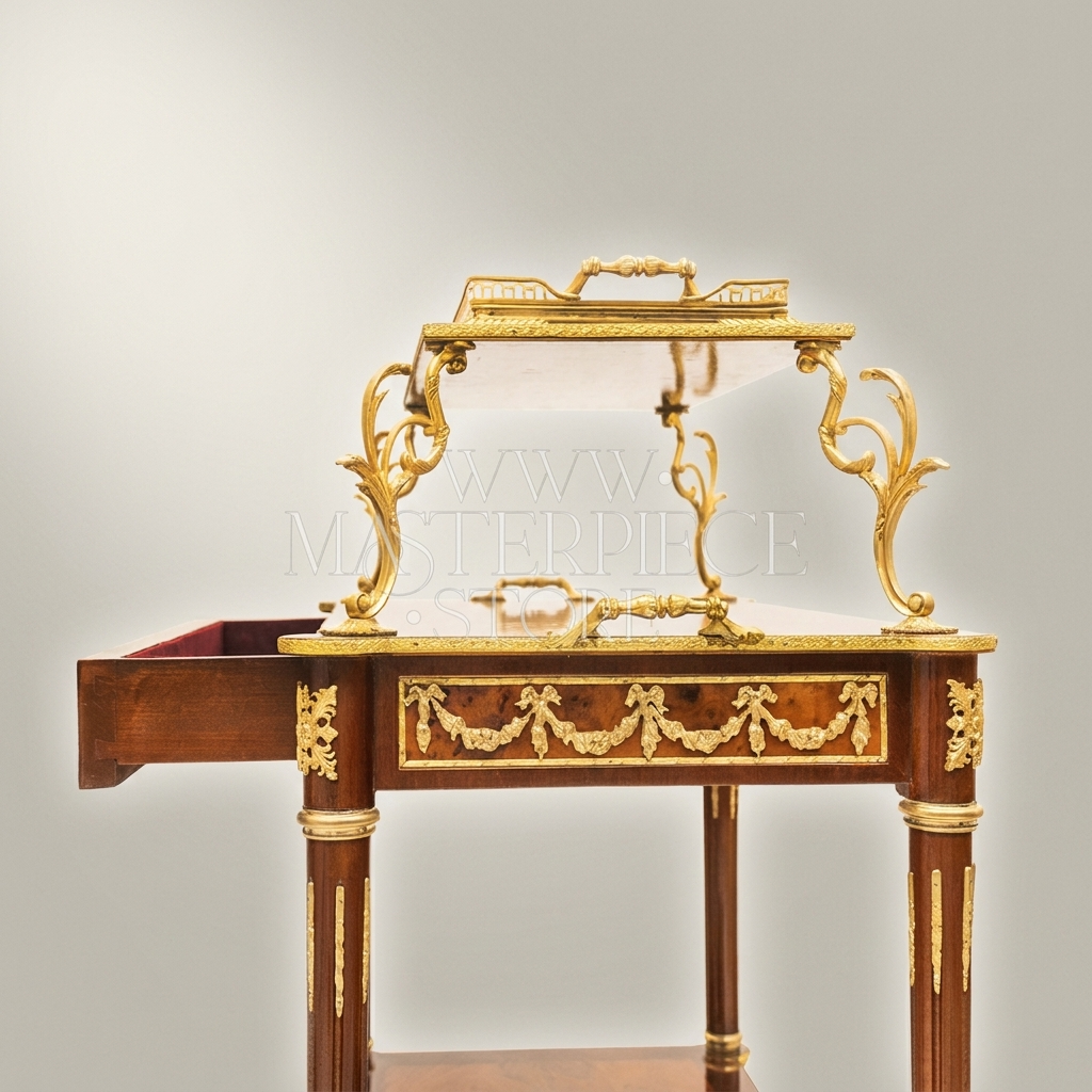 Louis XVI Neoclassical Tea Trolley – Burl Wood & Gilt Bronze Ormolu