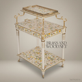 Louis XVI Neoclassical Tea Trolley – Ivory Lacquer & Hand-Painted Floral Brass Inlay