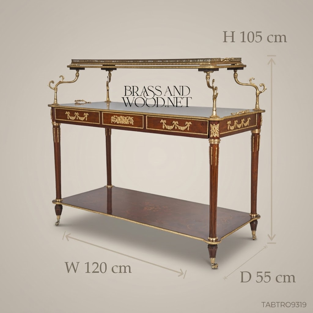Louis XVI Neoclassical Tea Trolley | Mahogany & Antique Brass Marquetry