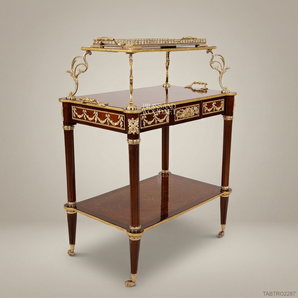 Louis XVI Tea Trolley – Mahogany & Gilt Bronze Marquetry