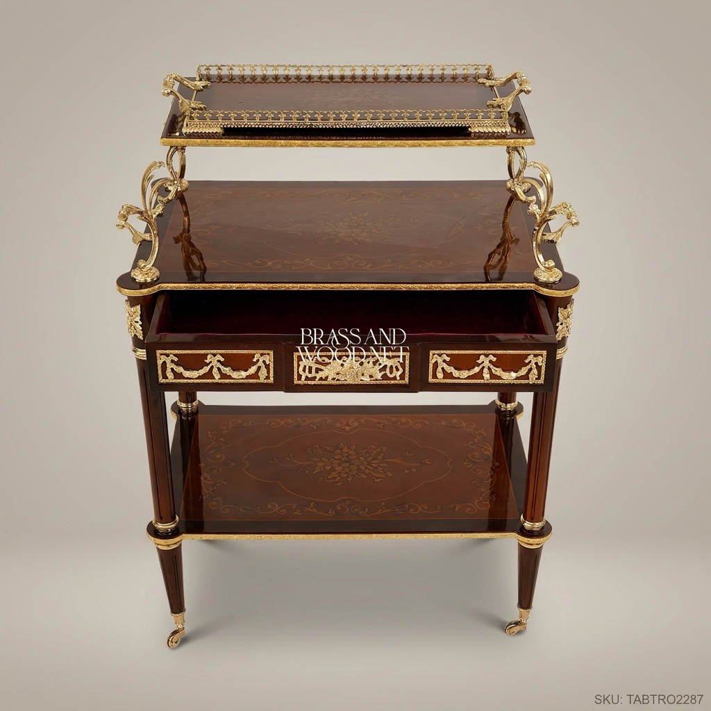 Louis XVI Tea Trolley – Mahogany & Gilt Bronze Marquetry