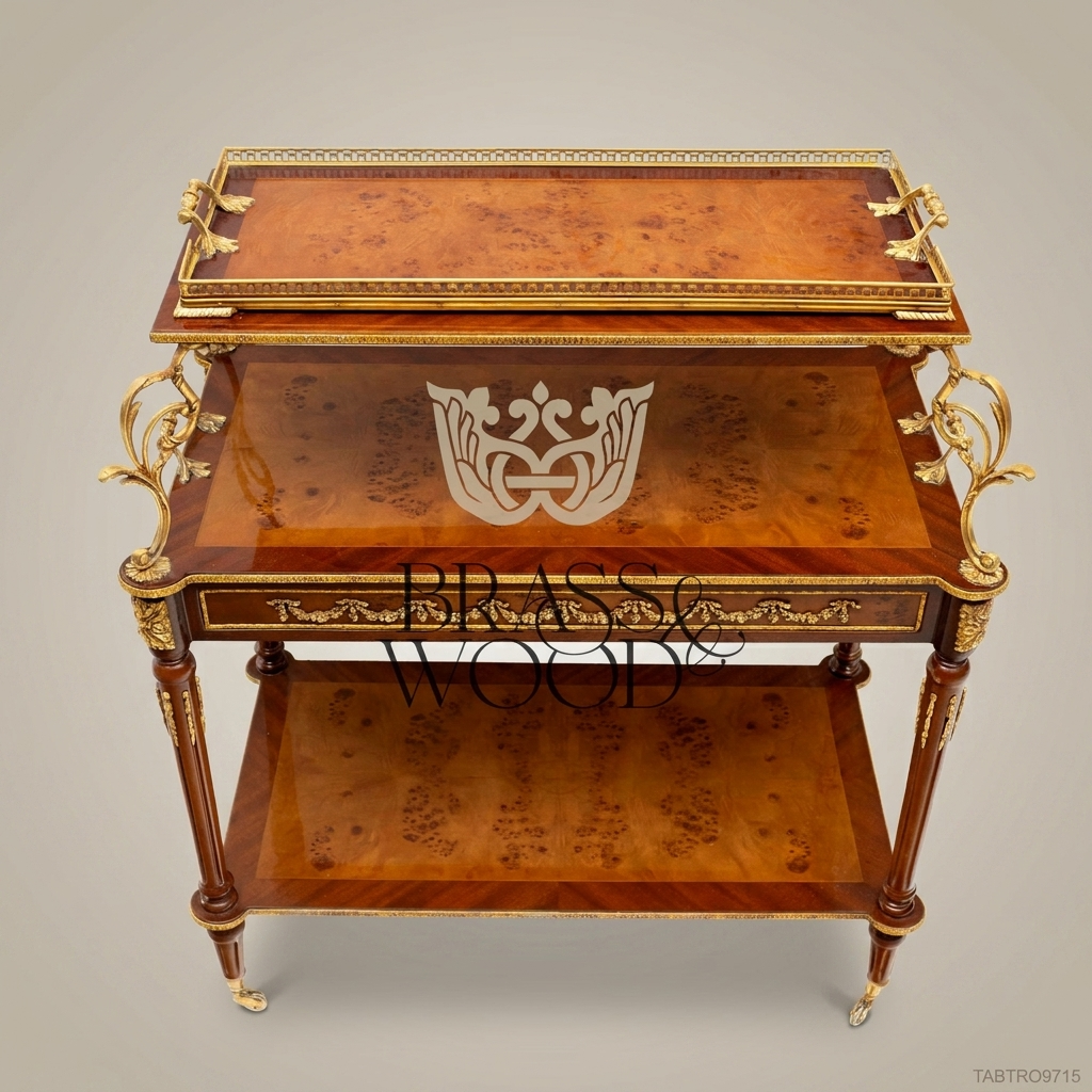 Louis XVI Neoclassical Three-Tier Tea Trolley | Burl Wood & Gilt Brass