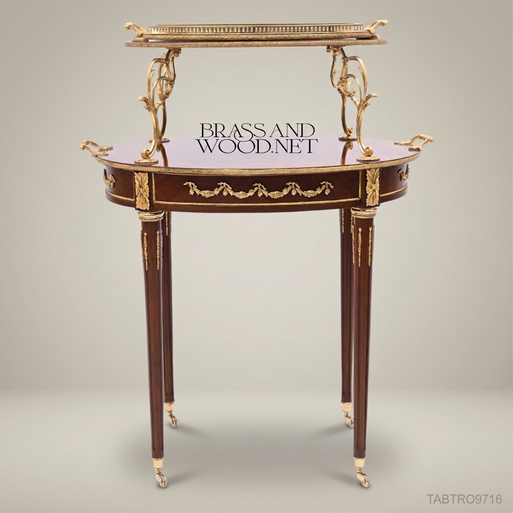 Louis XVI Neoclassical Two-Tier Tea Trolley – Mahogany & Ormolu Brass