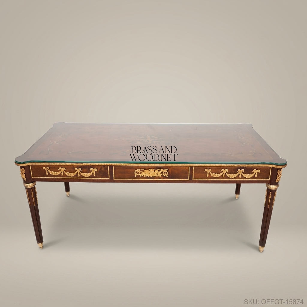 Louis XVI Neoclassical Writing Desk – Mahogany with Marquetry & Gilt Bronze Mounts