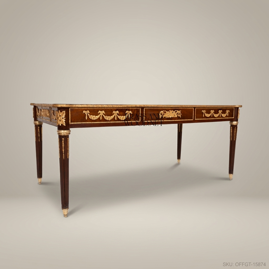 Louis XVI Neoclassical Writing Desk – Mahogany with Marquetry & Gilt Bronze Mounts