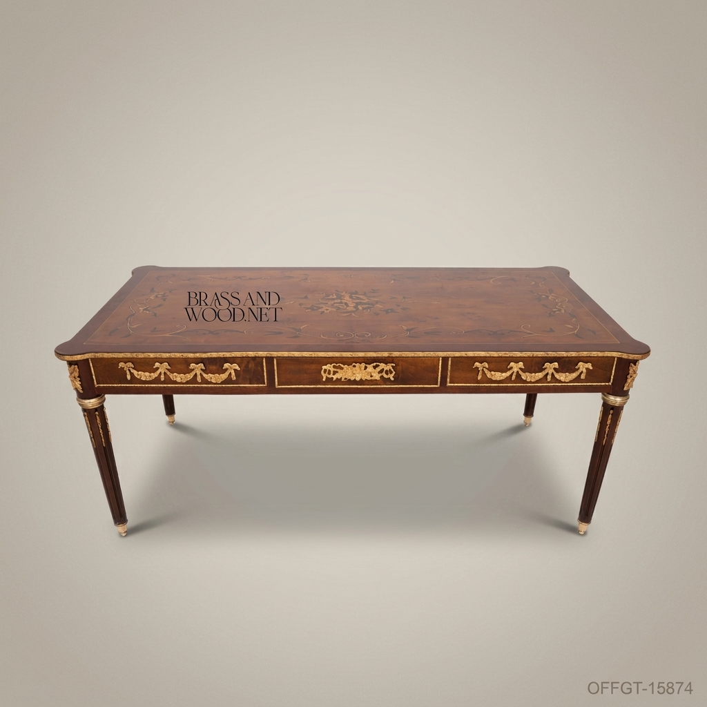 Louis XVI Neoclassical Writing Desk – Mahogany with Marquetry & Gilt Bronze Mounts