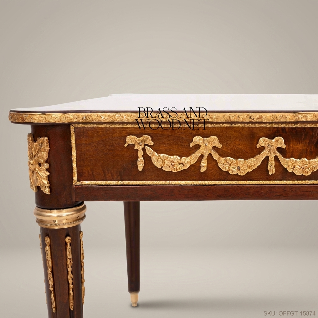 Louis XVI Neoclassical Writing Desk – Mahogany with Marquetry & Gilt Bronze Mounts