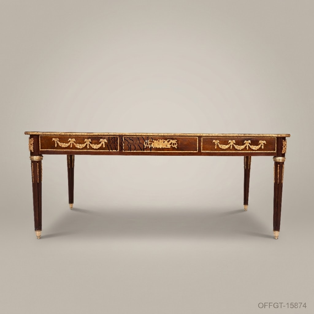 Louis XVI Neoclassical Writing Desk – Mahogany with Marquetry & Gilt Bronze Mounts