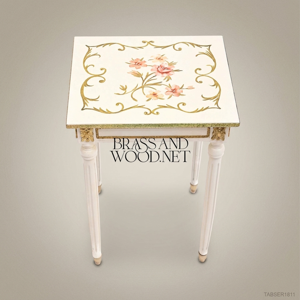 Louis XVI Nesting Service Tables | Ivory Lacquer & Hand-Painted Florals