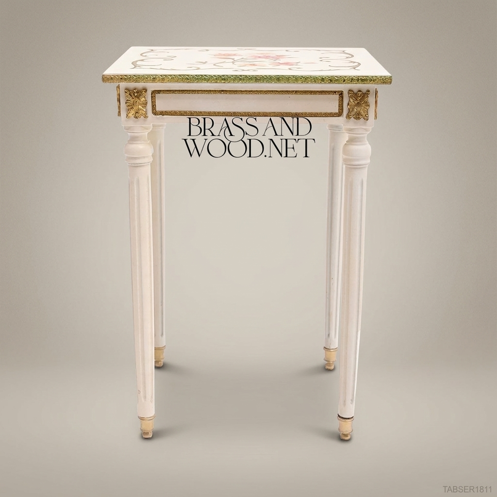 Louis XVI Nesting Service Tables | Ivory Lacquer & Hand-Painted Florals