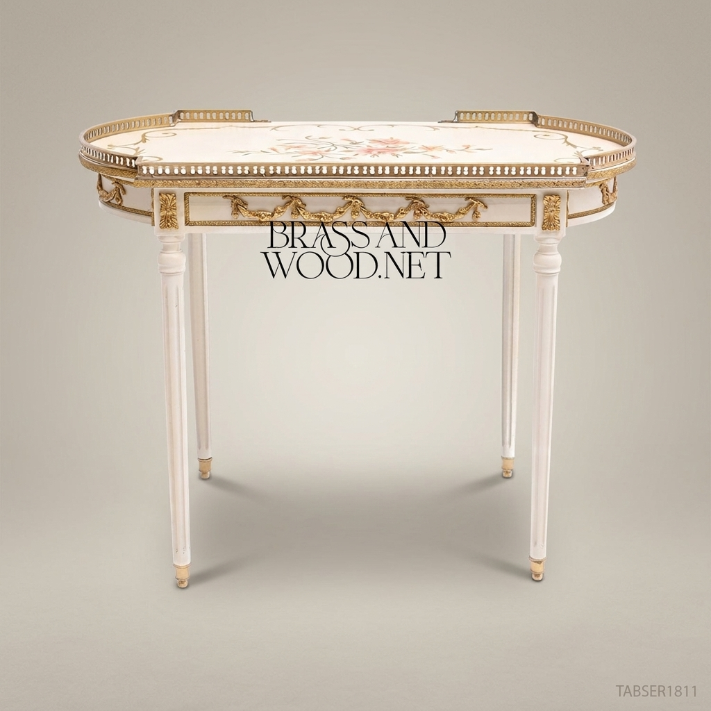 Louis XVI Nesting Service Tables | Ivory Lacquer & Hand-Painted Florals