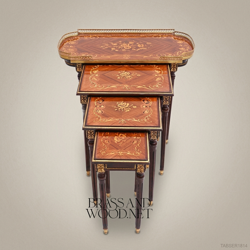 Louis XVI Nesting Service Tables – Marquetry Inlay & Brass Gallery