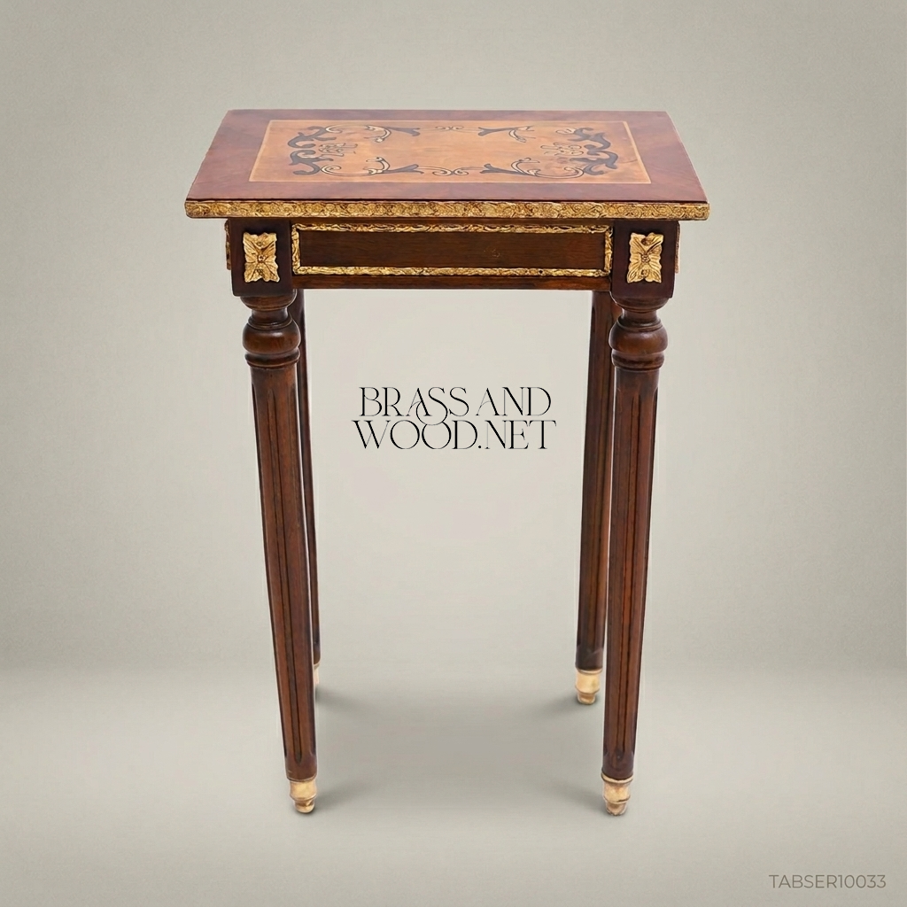 Louis XVI Nesting Service Tables – Marquetry & Brass Inlay Set of 4