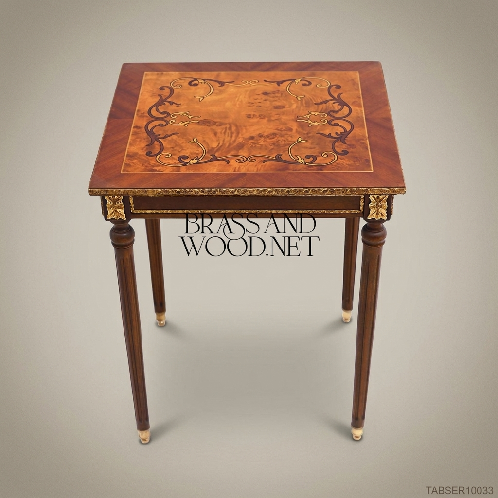 Louis XVI Nesting Service Tables – Marquetry & Brass Inlay Set of 4