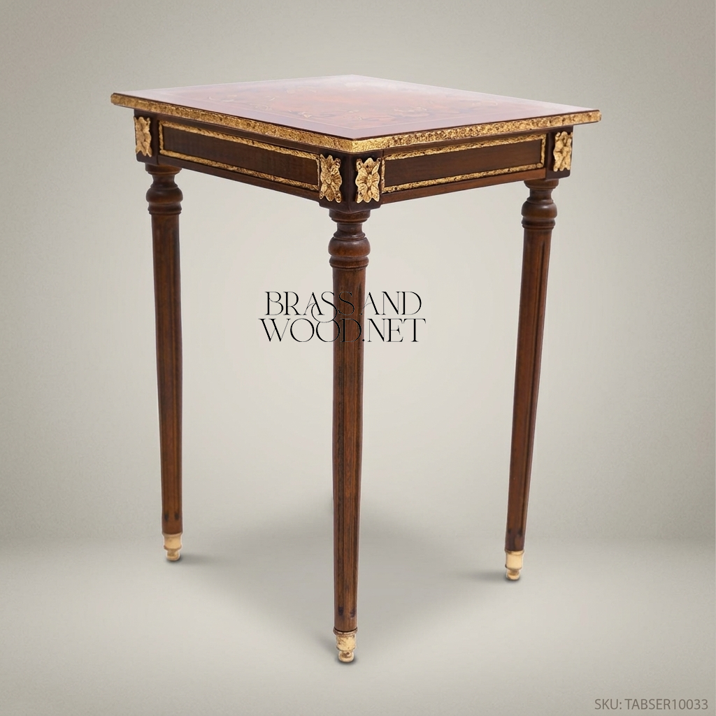 Louis XVI Nesting Service Tables – Marquetry & Brass Inlay Set of 4