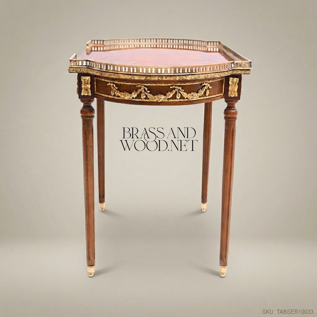 Louis XVI Nesting Service Tables – Marquetry & Brass Inlay Set of 4
