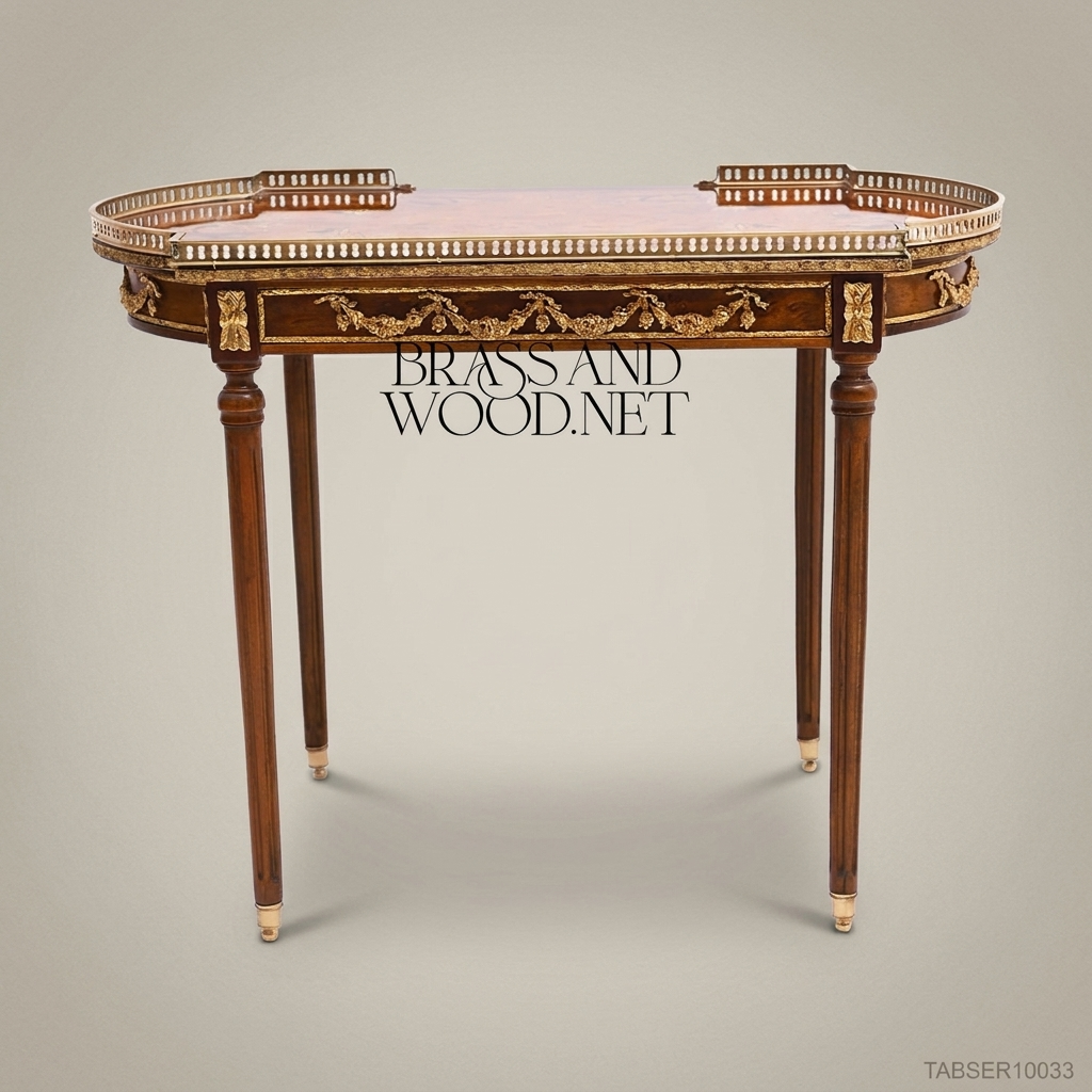Louis XVI Nesting Service Tables – Marquetry & Brass Inlay Set of 4