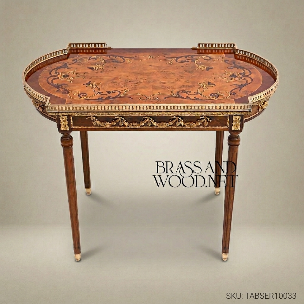 Louis XVI Nesting Service Tables – Marquetry & Brass Inlay Set of 4
