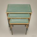 Louis XVI Nesting Tables – Sage Green & Gold Leaf Carved Wood, Set of 3