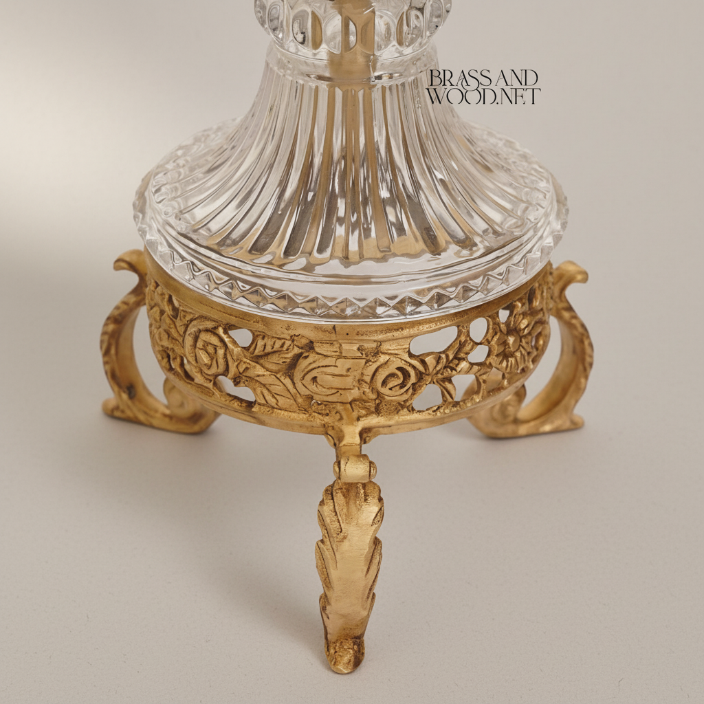 Neoclassical Diamond-Cut Crystal & Brass Incense Burner with Urn Form and Floral Swag Mounts — Antique Gold