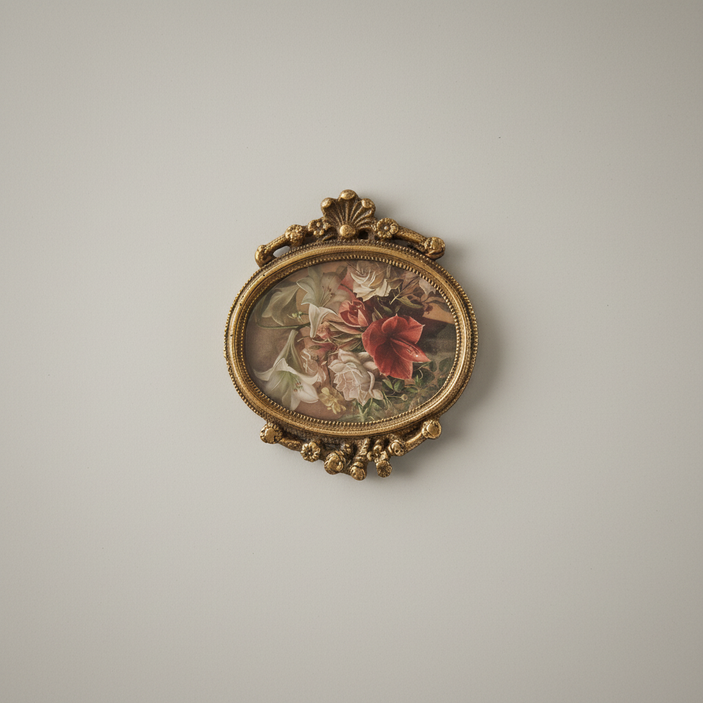 Louis XVI Oval Brass Picture Frame with Bow & Floral Garland Crest
