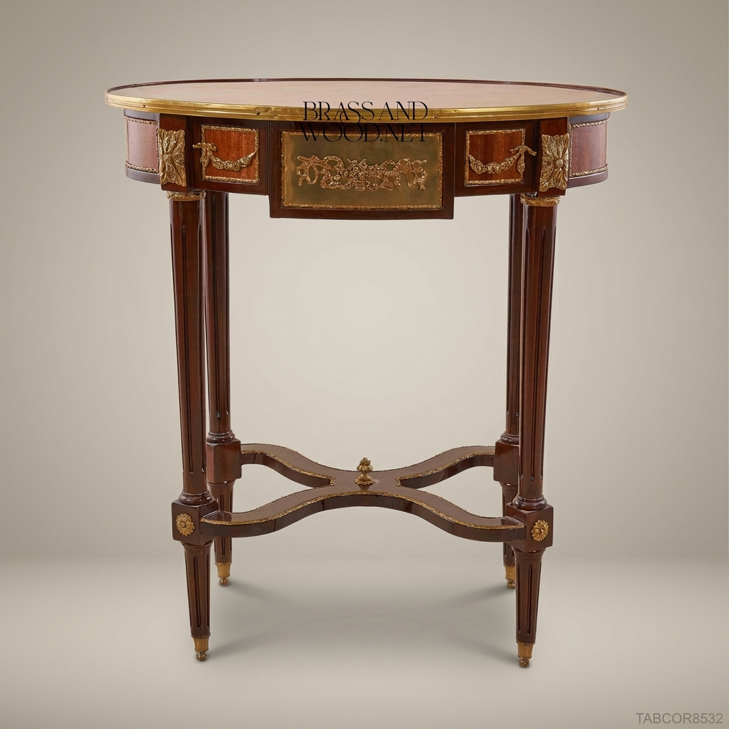 Louis XVI Oval Corner Table with Marquetry Top & Ormolu Mounts