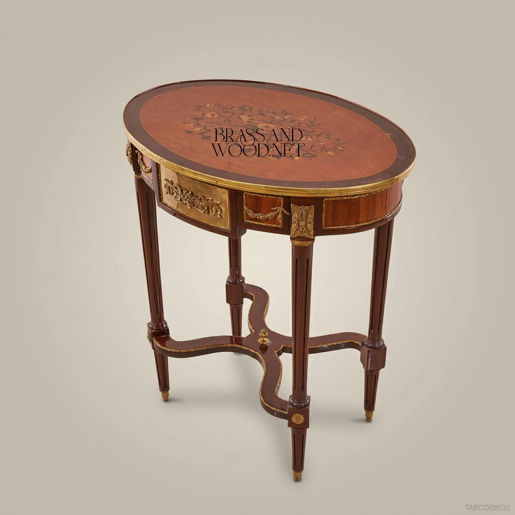 Louis XVI Oval Corner Table with Marquetry Top & Ormolu Mounts