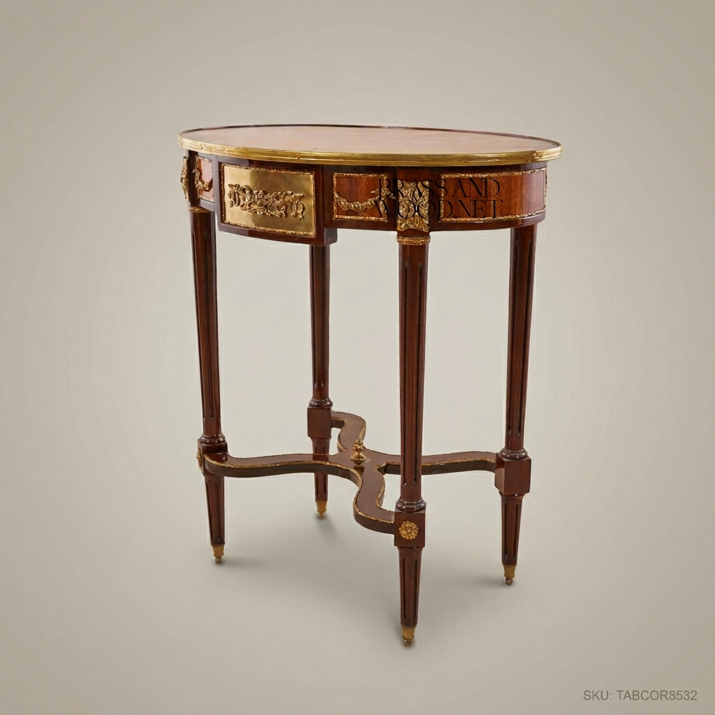 Louis XVI Oval Corner Table with Marquetry Top & Ormolu Mounts