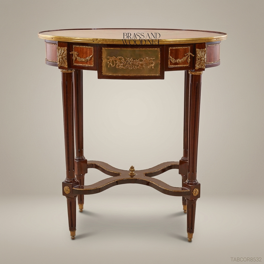 Louis XVI Oval Corner Table with Marquetry Top & Ormolu Mounts
