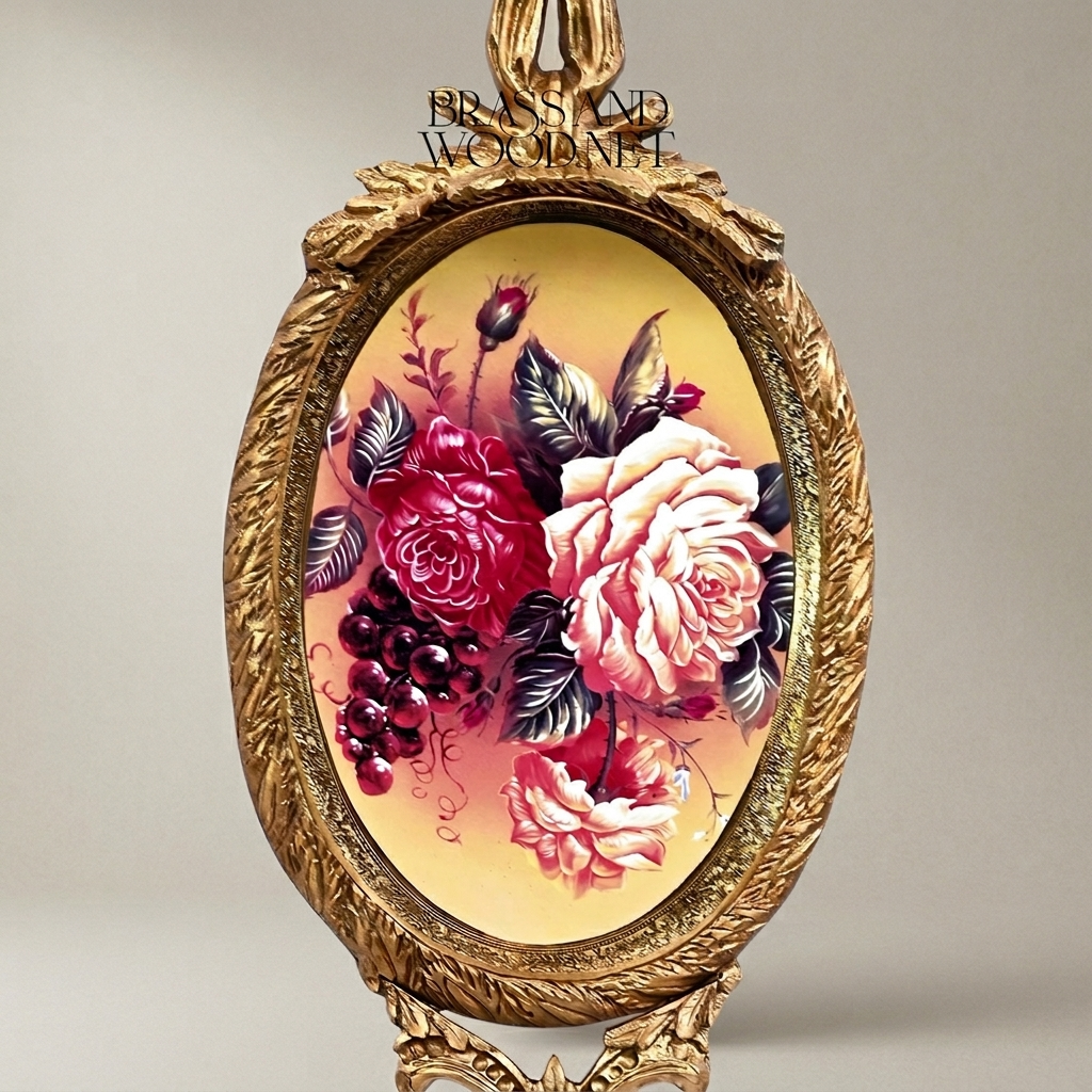 Louis XVI Oval Floral Medallion Wall Plaque - Gilded Ribbon Crest & Acanthus Base — Antique Gold