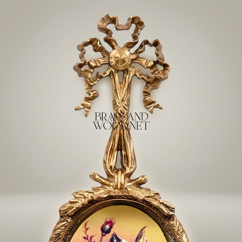 Louis XVI Oval Floral Medallion Wall Plaque - Gilded Ribbon Crest & Acanthus Base — Antique Gold