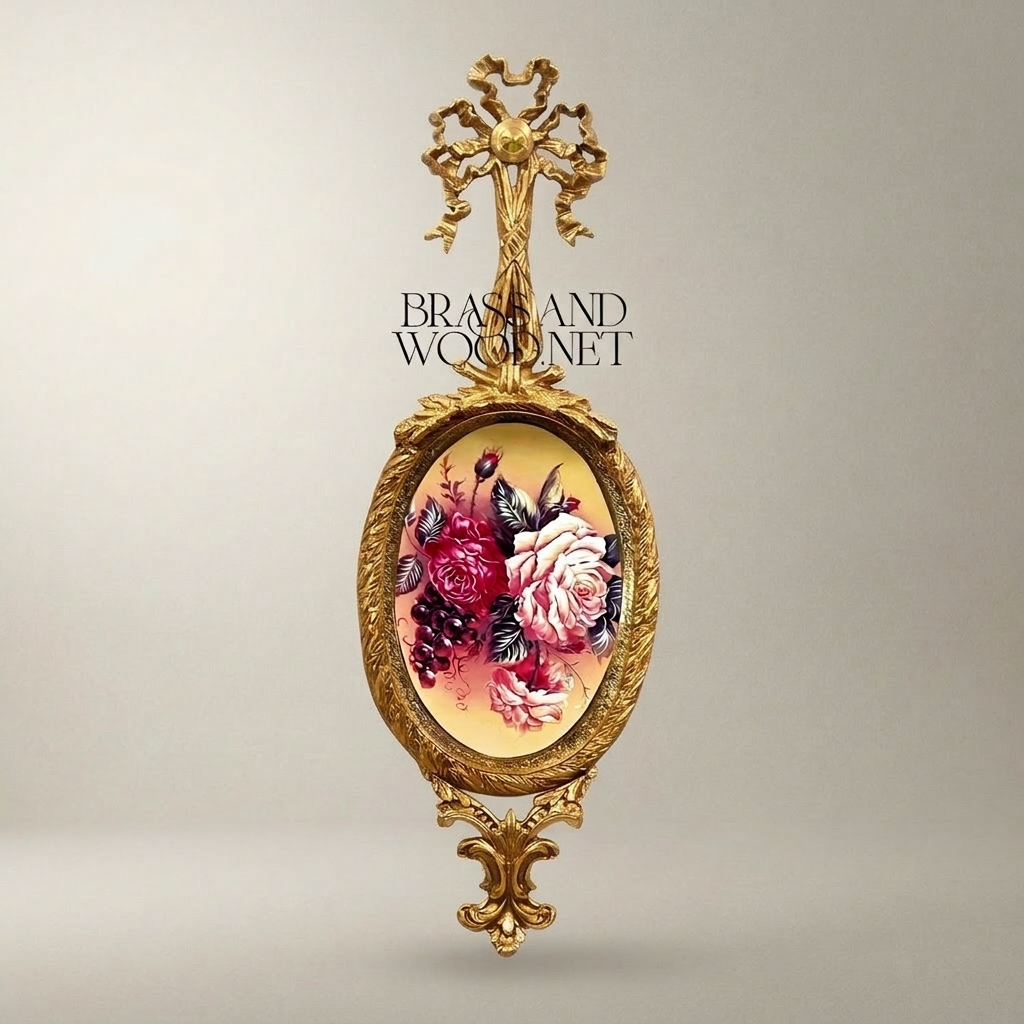 Louis XVI Oval Floral Medallion Wall Plaque - Gilded Ribbon Crest & Acanthus Base — Gold