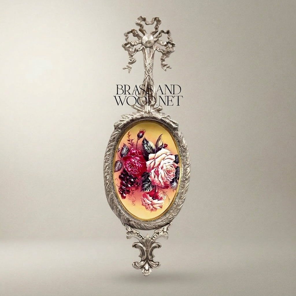 Louis XVI Oval Floral Medallion Wall Plaque - Gilded Ribbon Crest & Acanthus Base — Silver
