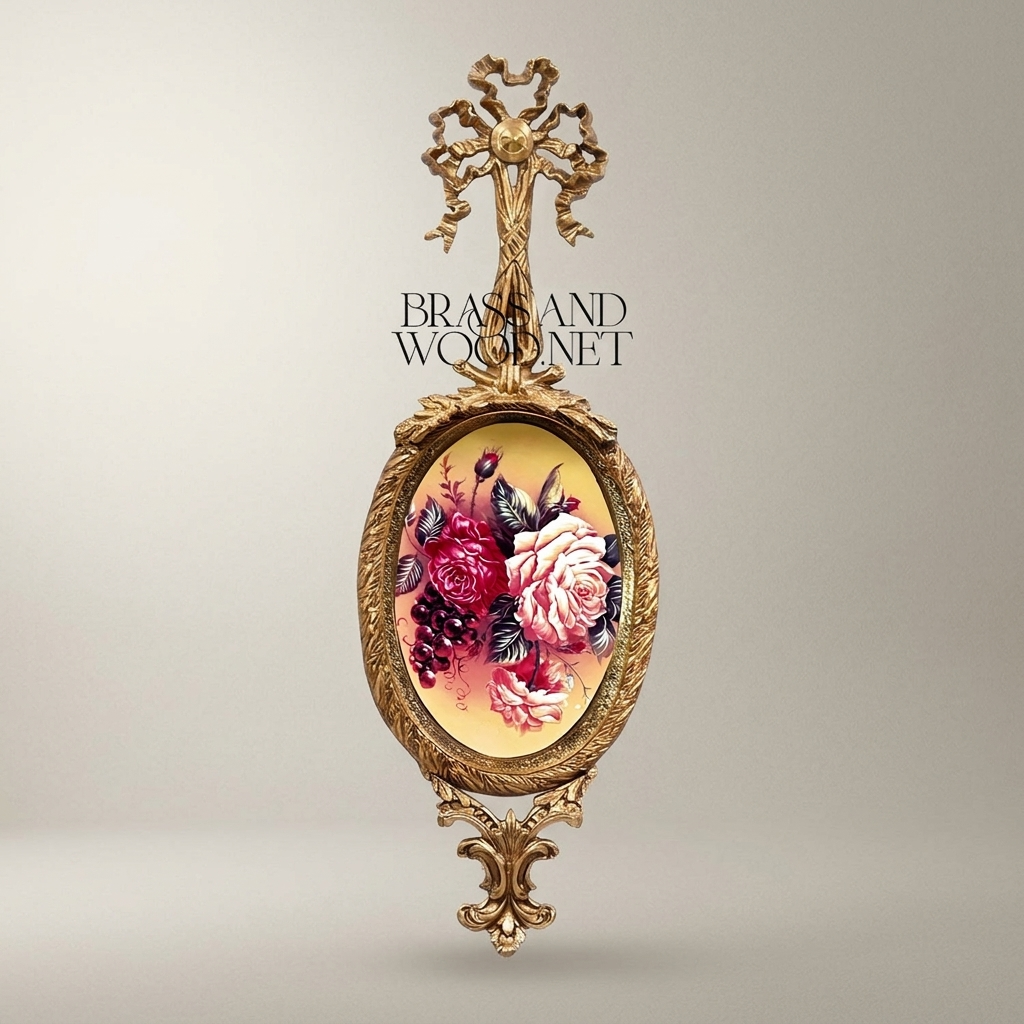 Louis XVI Oval Floral Medallion Wall Plaque - Gilded Ribbon Crest & Acanthus Base — Antique Gold