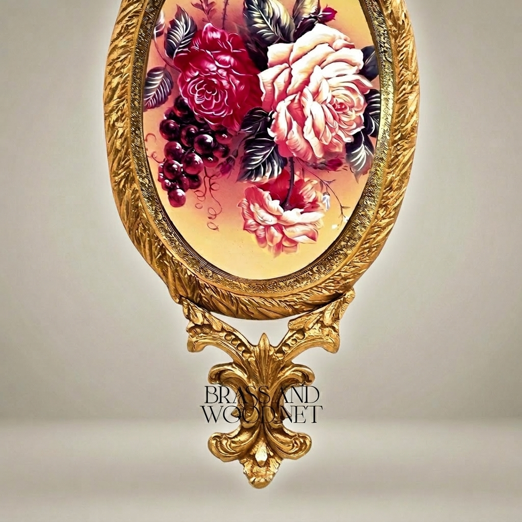 Louis XVI Oval Floral Medallion Wall Plaque - Gilded Ribbon Crest & Acanthus Base — Gold